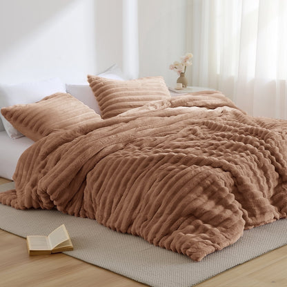 Fluffy Ribbed Plush Comforter Bedding Set