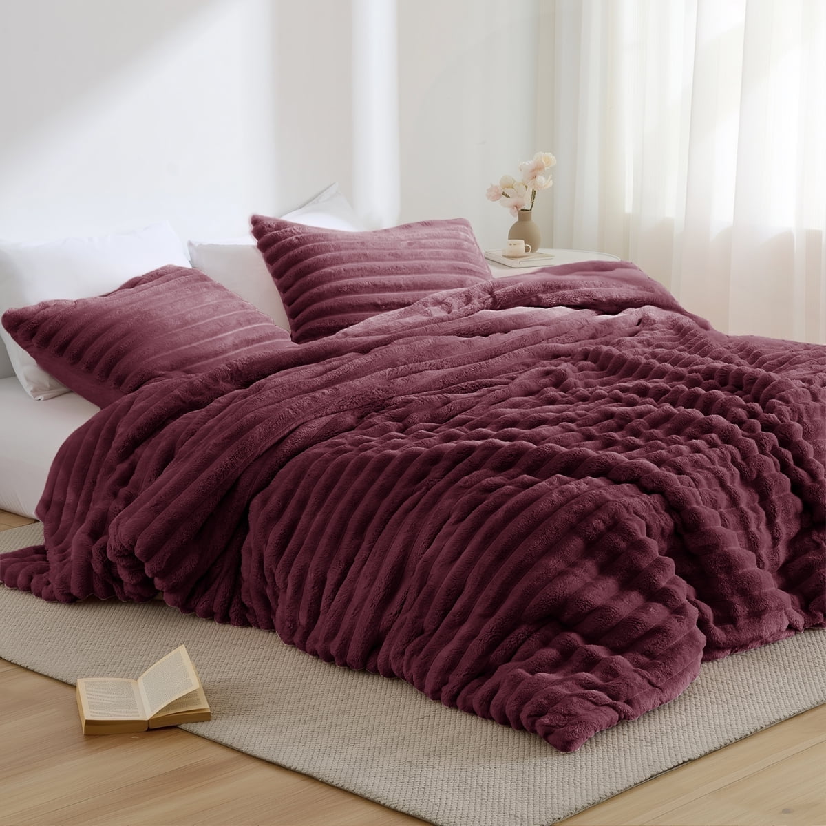 Fluffy Ribbed Plush Comforter Bedding Set