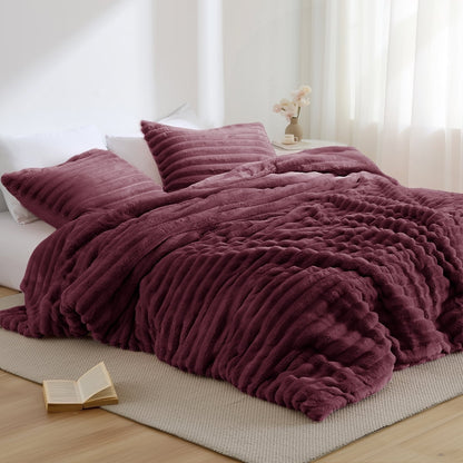 Fluffy Ribbed Plush Comforter Bedding Set
