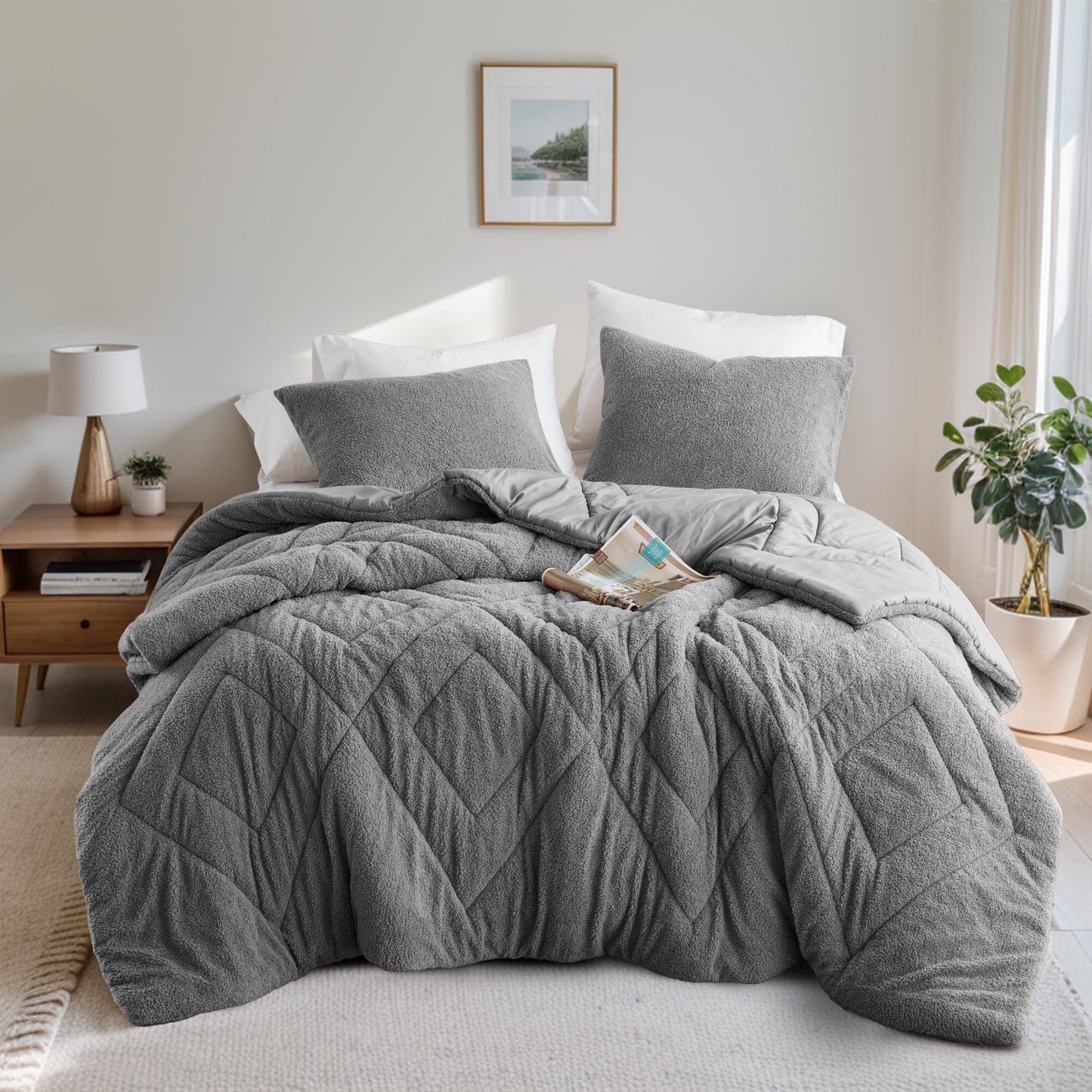 Double Diamond Quilted Teddy Comforter Set