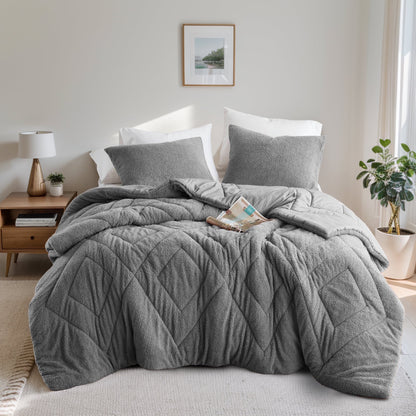 Double Diamond Quilted Teddy Comforter Set