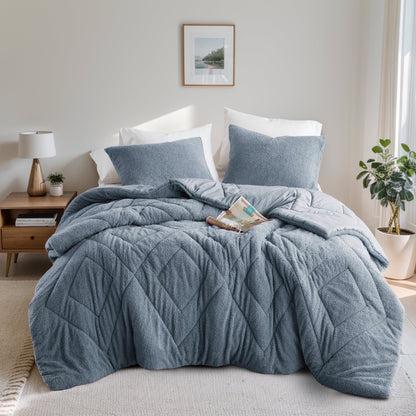 Double Diamond Quilted Teddy Comforter Set