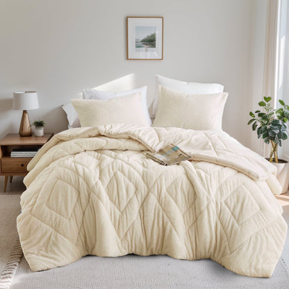 Double Diamond Quilted Teddy Comforter Set
