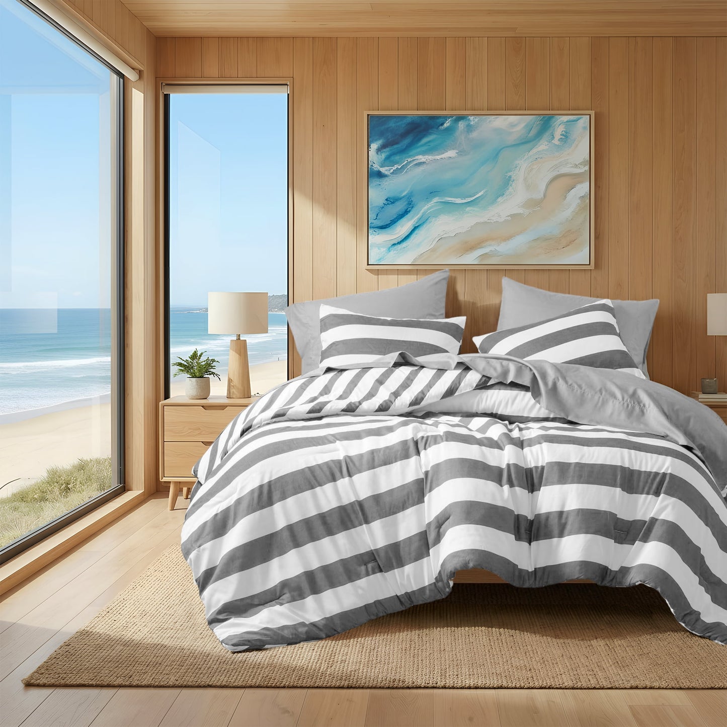 Textured Stripe Print Comforter Mini Set