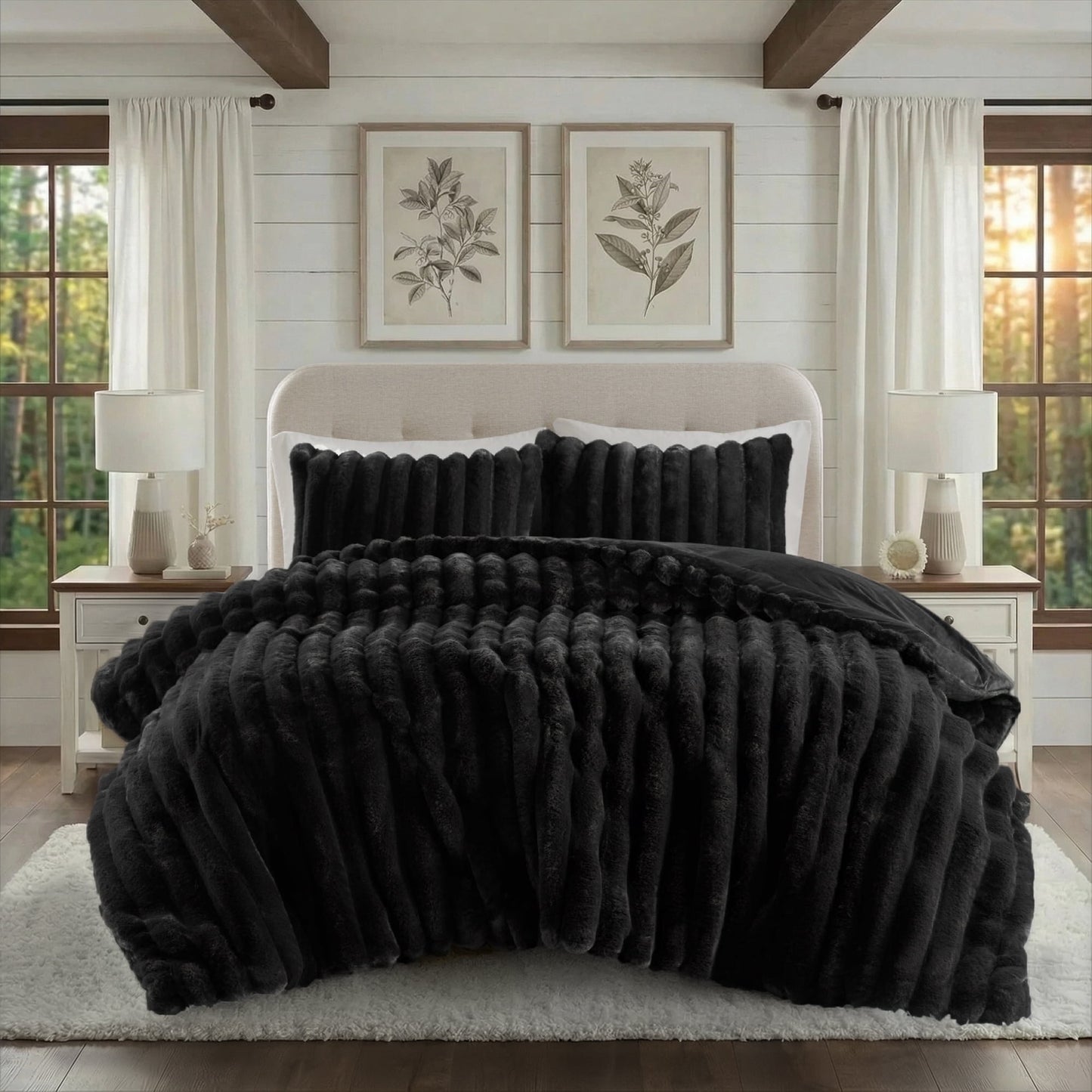 Faux Fur Fluffy Ribbed Bedding Comforter Set