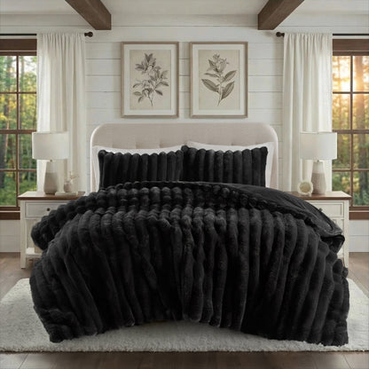 Faux Fur Fluffy Ribbed Bedding Comforter Set