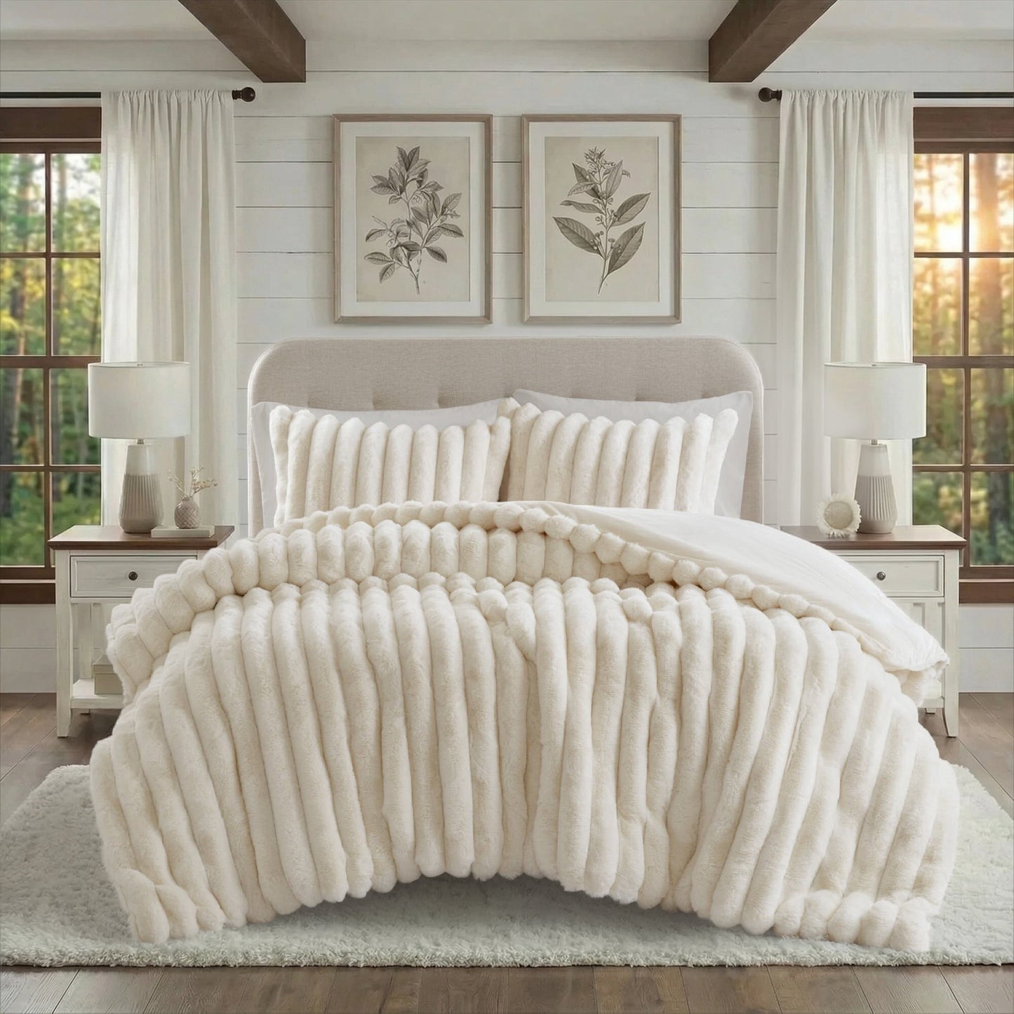 Faux Fur Fluffy Ribbed Bedding Comforter Set