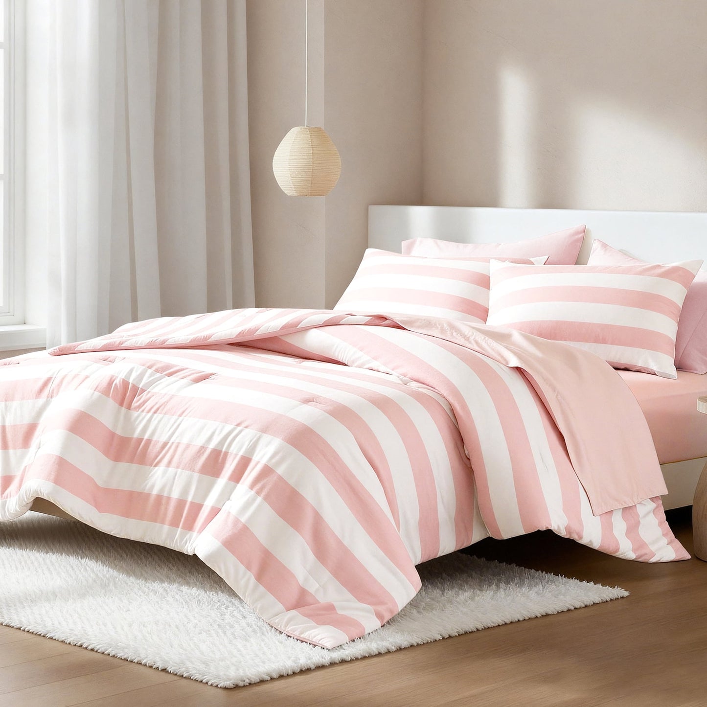 Textured Stripe Print Bedding Comforter Set