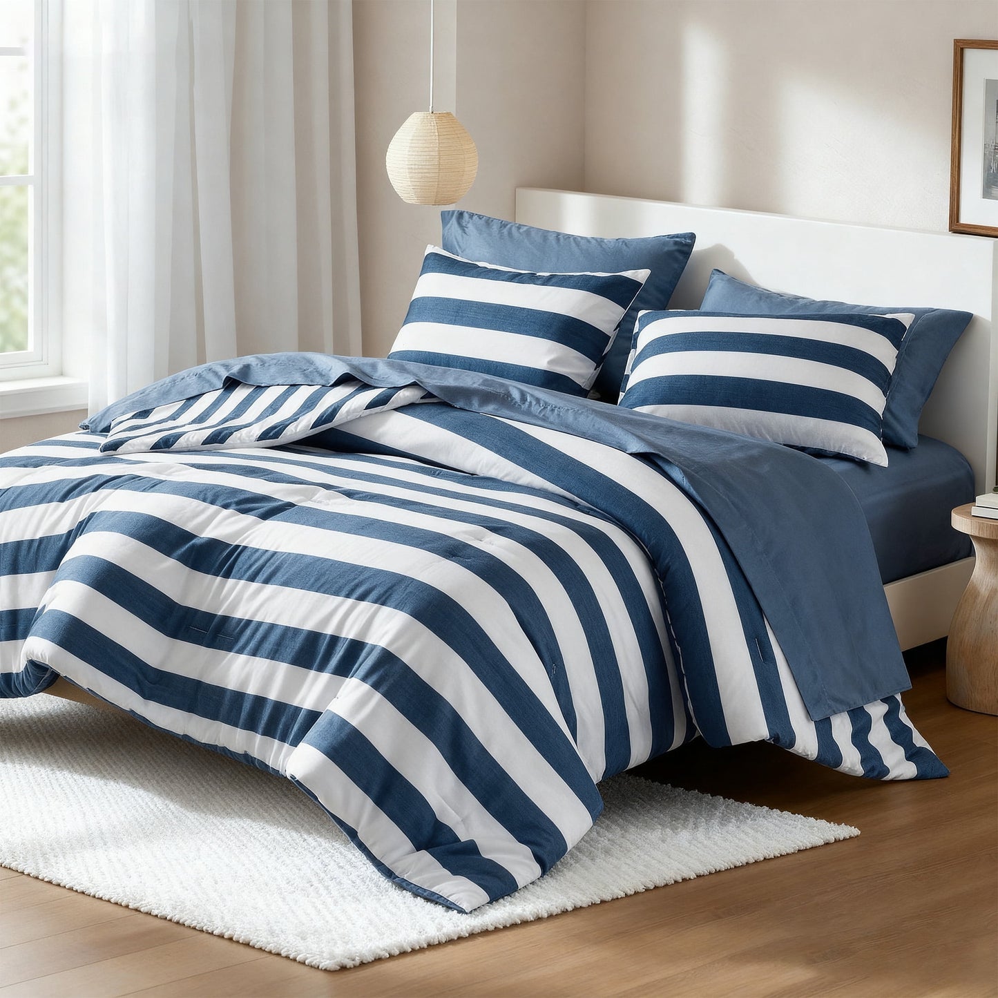 Textured Stripe Print Bedding Comforter Set