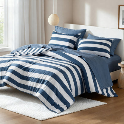 Textured Stripe Print Bedding Comforter Set