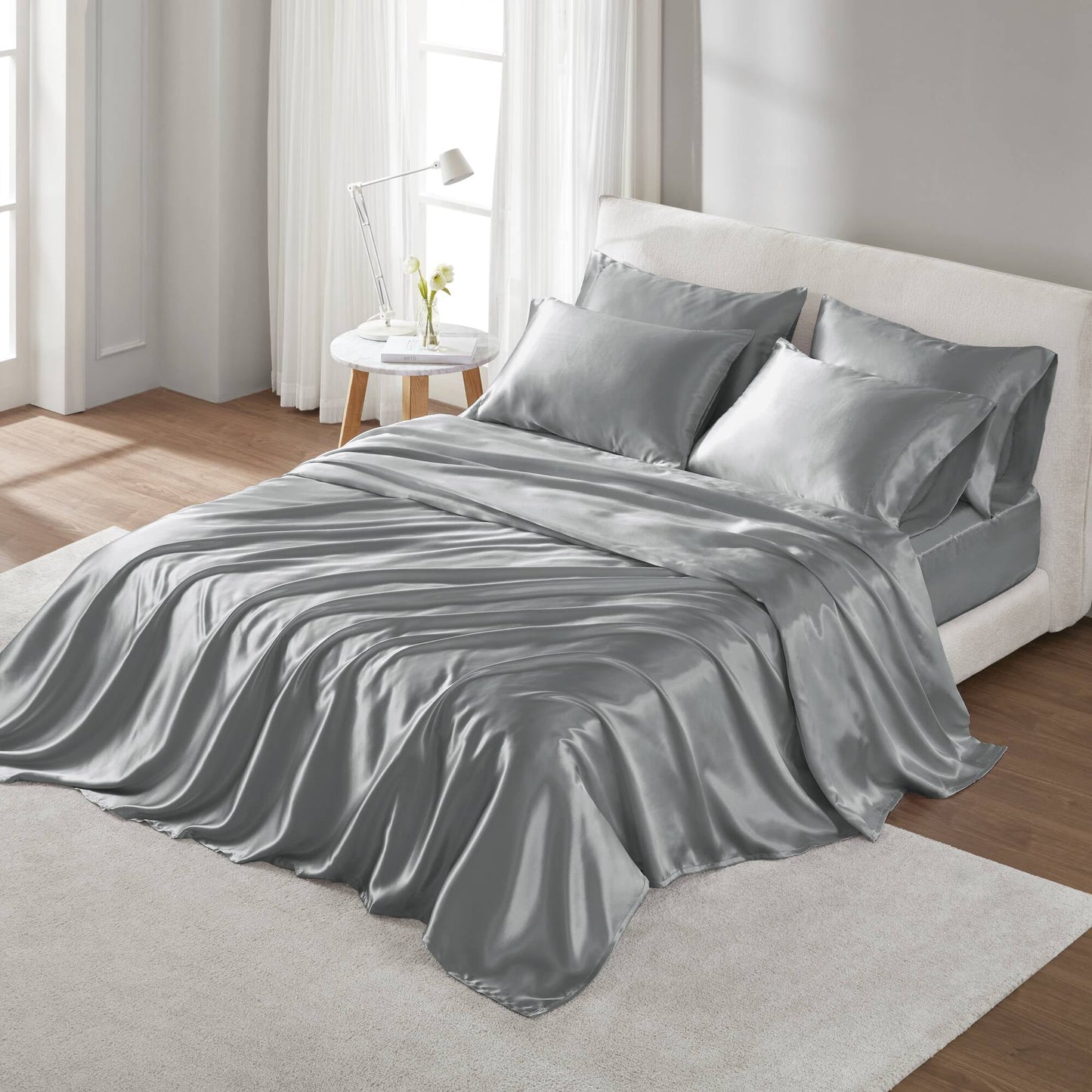 Satin Sheet Set, Silky Sheen and Cloud-Soft Feel Lightweight Bed Sheet