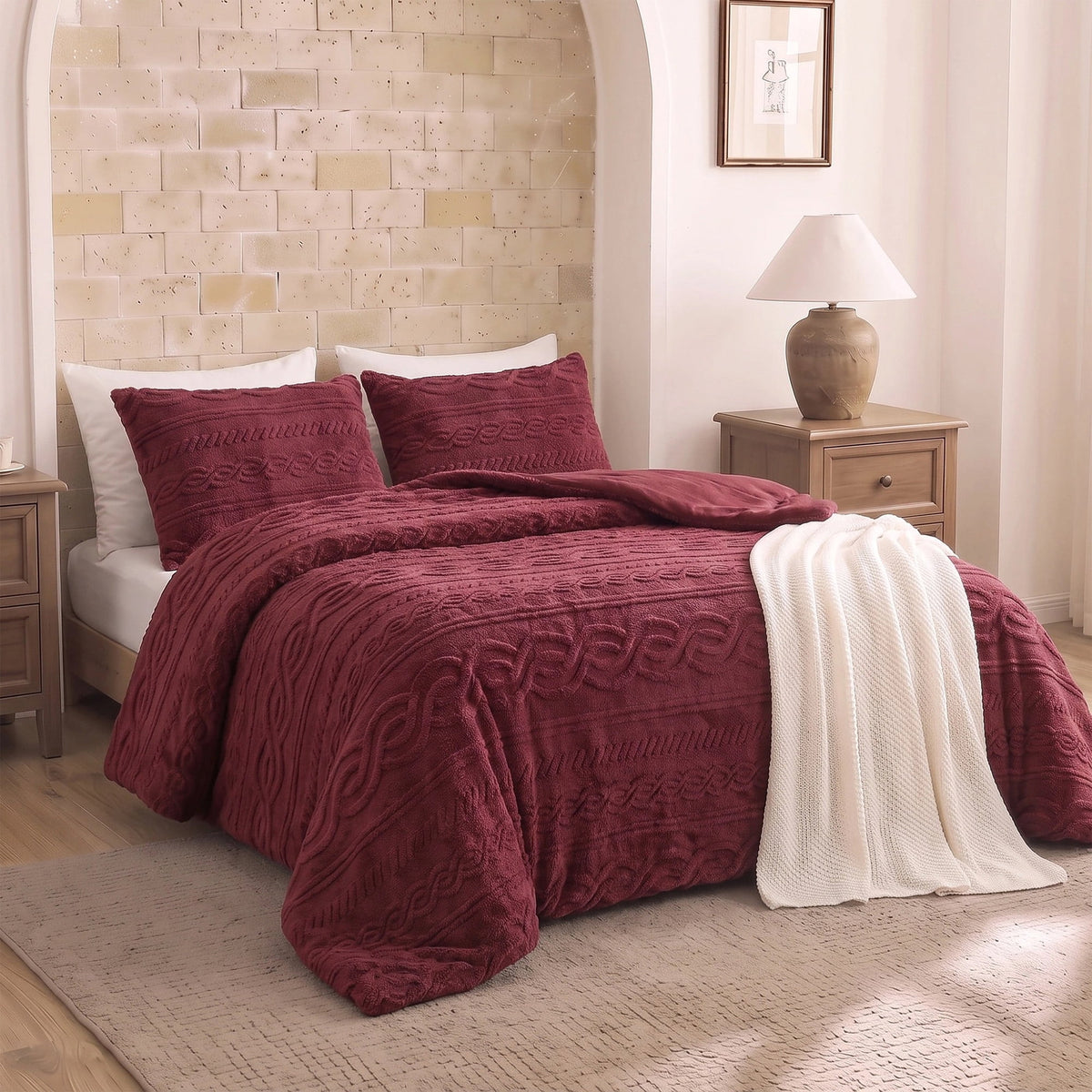 Auraline Jacquard Sherpa Cable Knit Plush Reversible Comforter Set