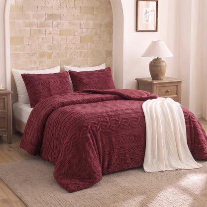 Auraline Jacquard Sherpa Cable Knit Plush Reversible Comforter Set