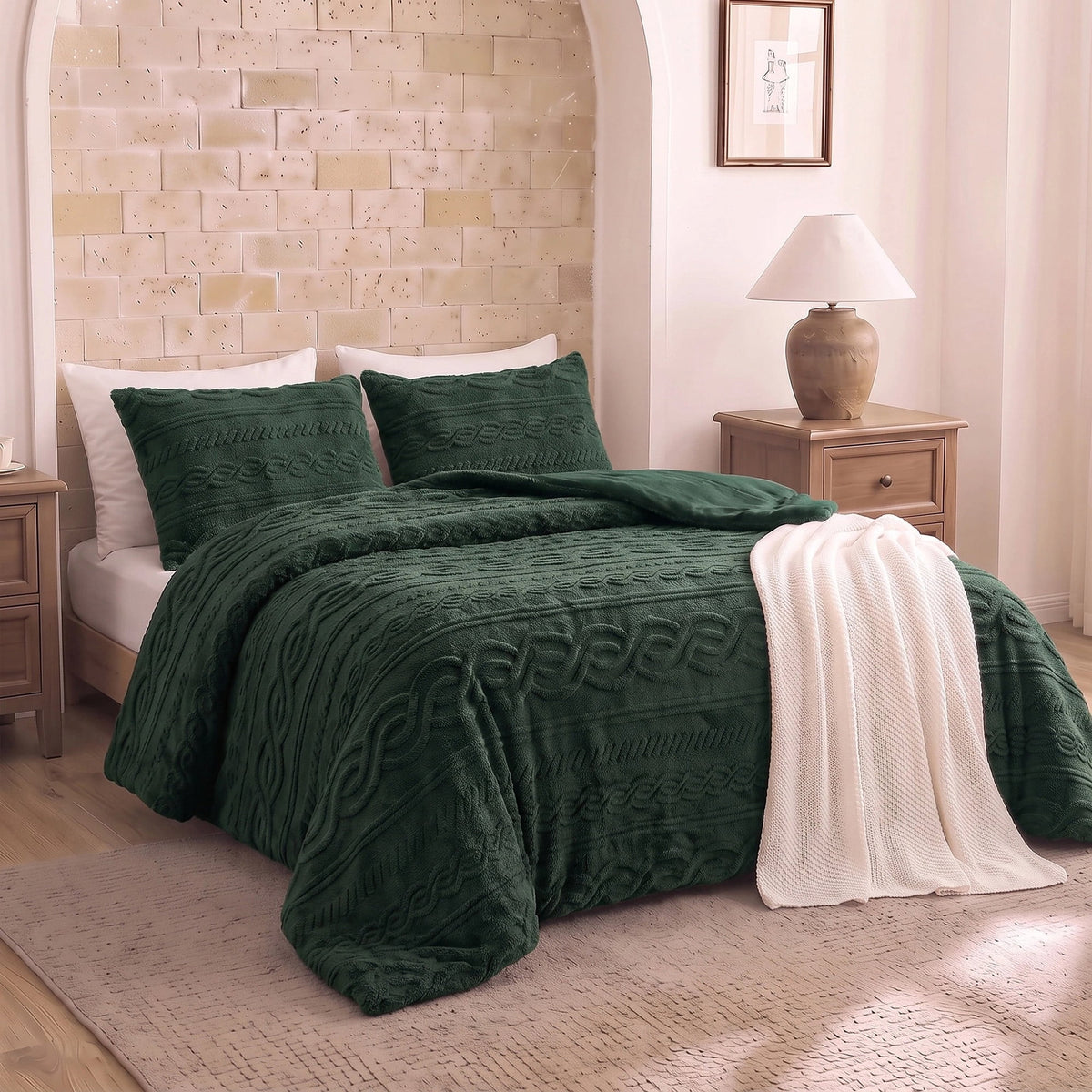 Auraline Jacquard Sherpa Cable Knit Plush Reversible Comforter Set
