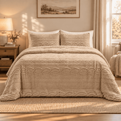 Auraline Jacquard Sherpa Cable Knit Plush Reversible Comforter Set