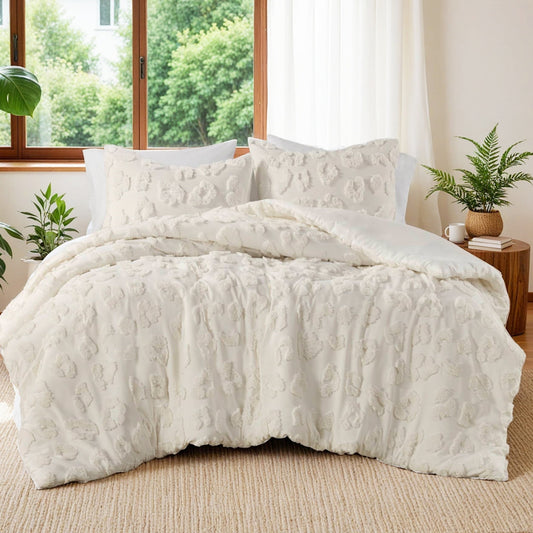 Comforter Set Animal Chenille 2pcs Bedding Set, Off-White