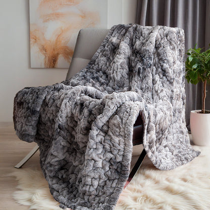 Extra Soft Fuzzy Faux Fur Ombre Reversible Throw Blanket