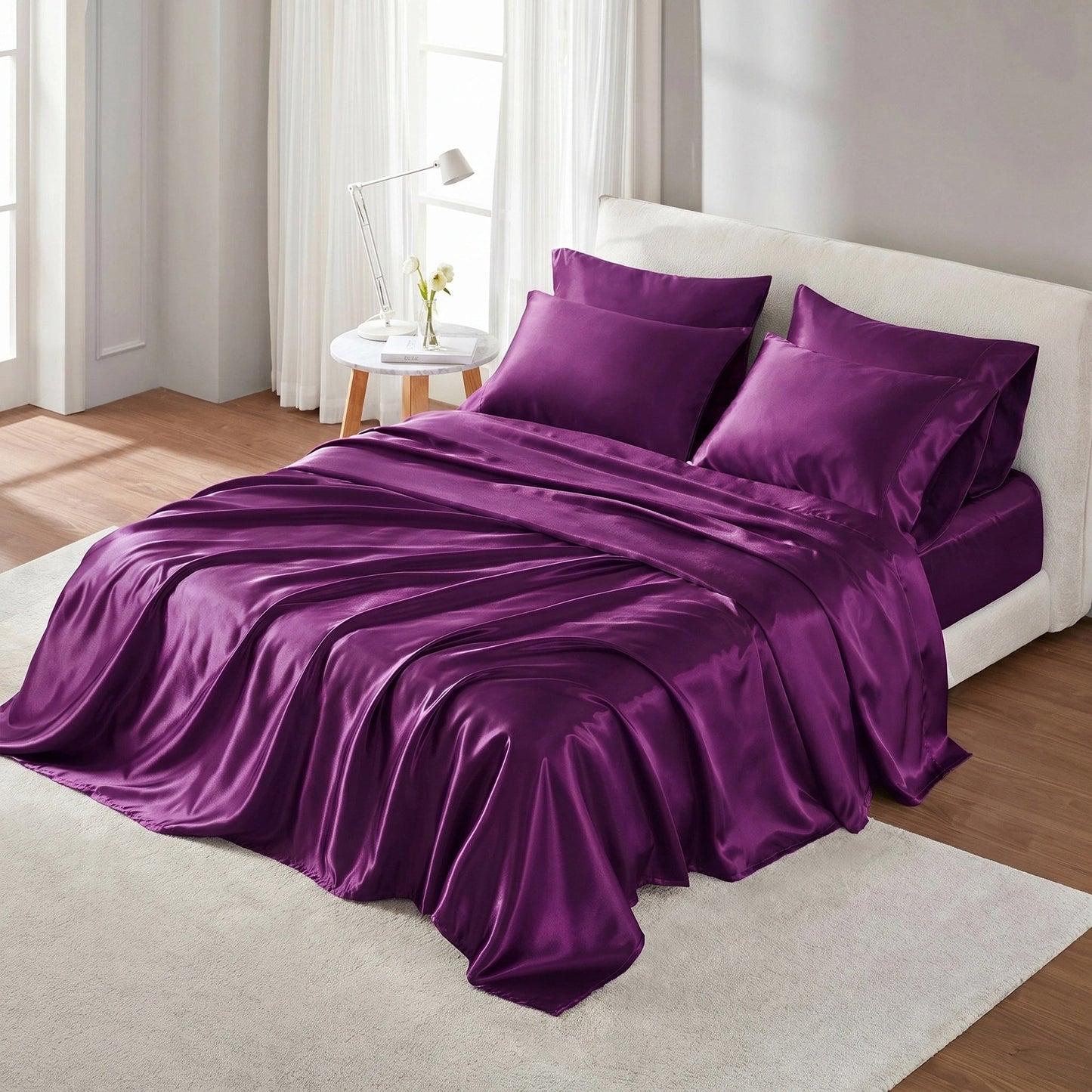 Satin Silky Bedding Sheet Set, Silky Sheen and Cloud-Soft Bed Sheet with Deep-Pocket Fitted Sheet