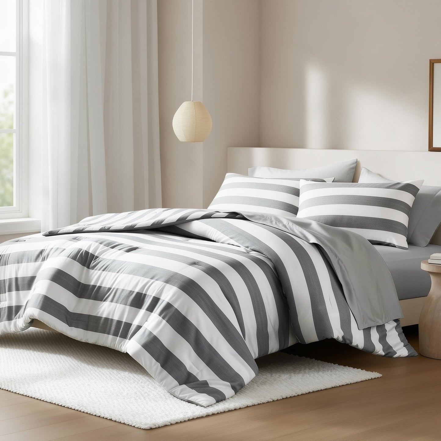 Textured Stripe Print Bedding Comforter Set