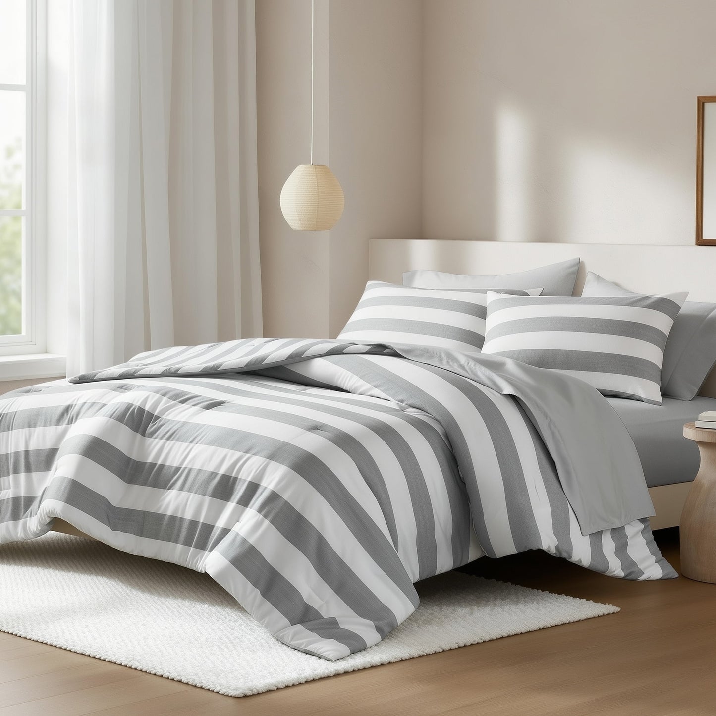 Textured Stripe Print Bedding Comforter Set