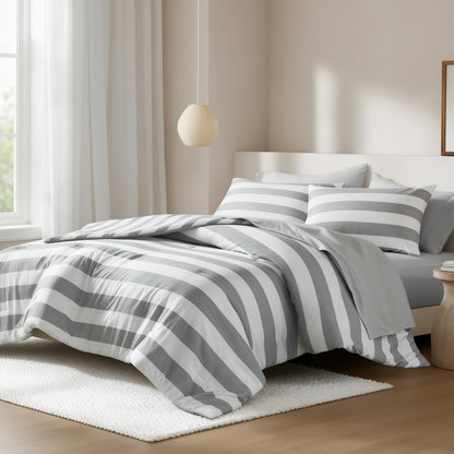 Textured Stripe Print Bedding Comforter Set