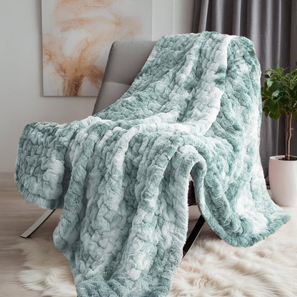 Extra Soft Fuzzy Faux Fur Ombre Reversible Throw Blanket