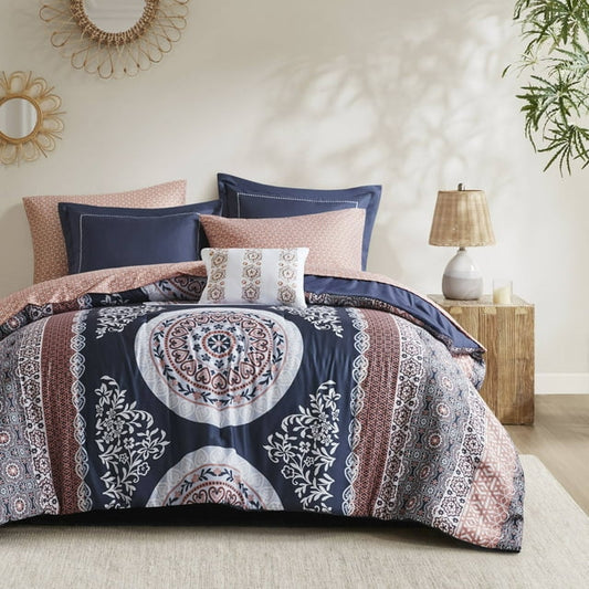Bed in a Bag Navy/Orange Bedding Sets with Sheets, Bed Skirt for College Dorm