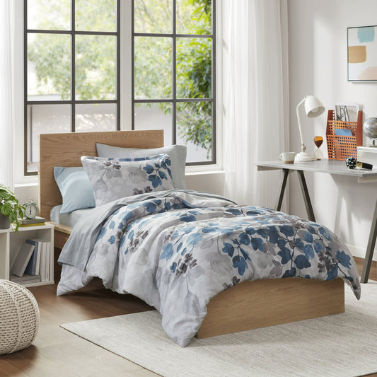 Floral Comforter Set with Sheets and Side Storage Pockets