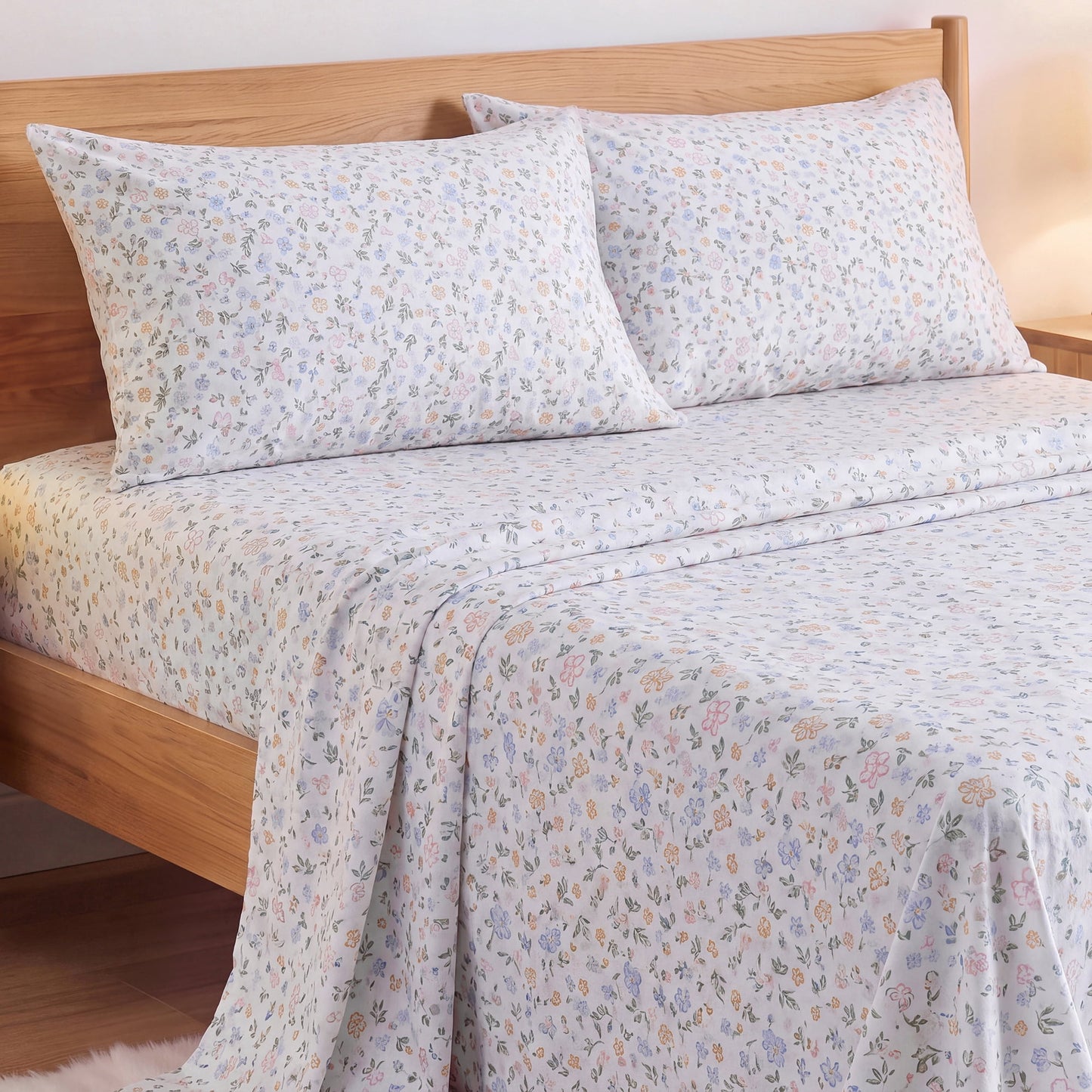 Cotton Flannel Sheet Set, 100% Cotton Bed Sheets Set with Deep Pocket