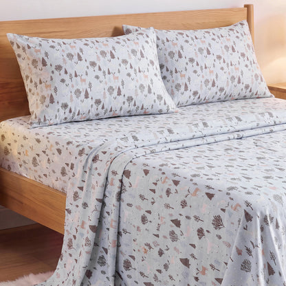 Cotton Flannel Sheet Set, 100% Cotton Bed Sheets Set with Deep Pocket