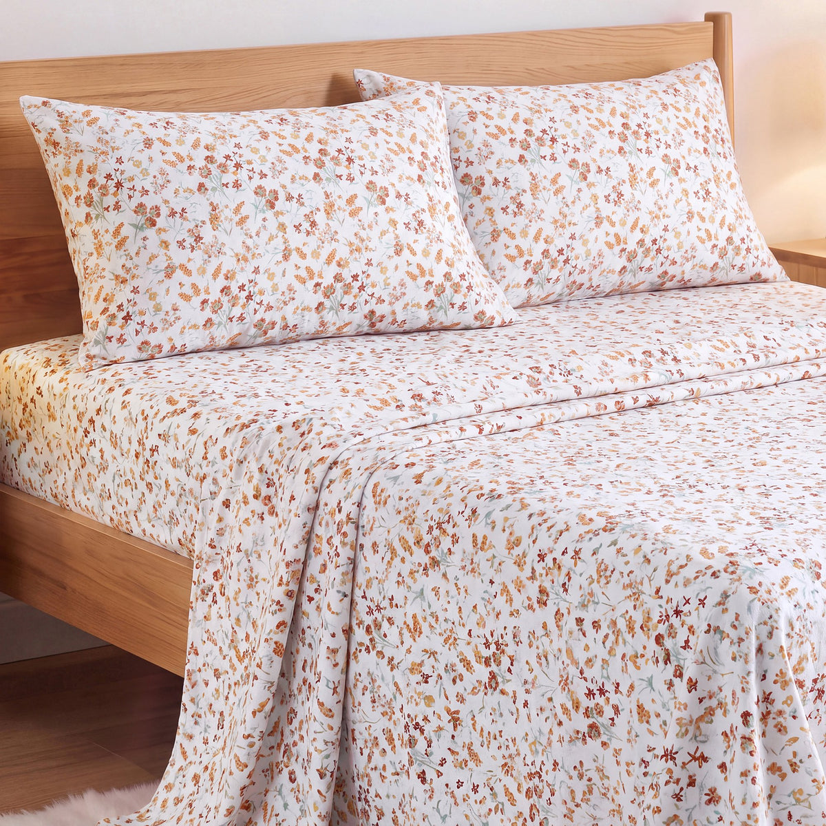 Cotton Flannel Sheet Set, 100% Cotton Bed Sheets Set with Deep Pocket