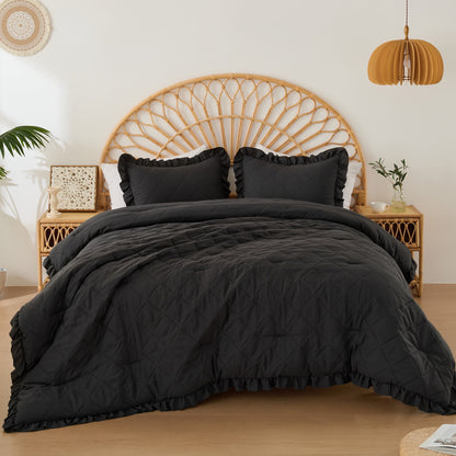 Diamond Quilted Ruffle Comforters Solid Bedding Comforters Sets