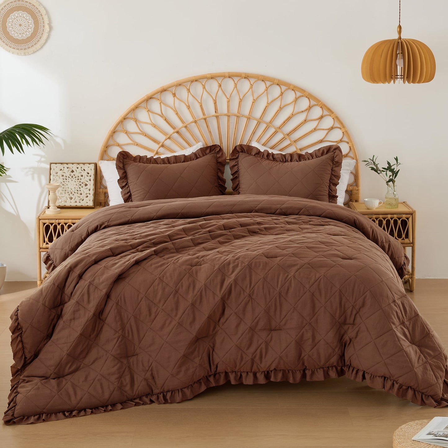 Diamond Quilted Ruffle Comforters Solid Bedding Comforters Sets