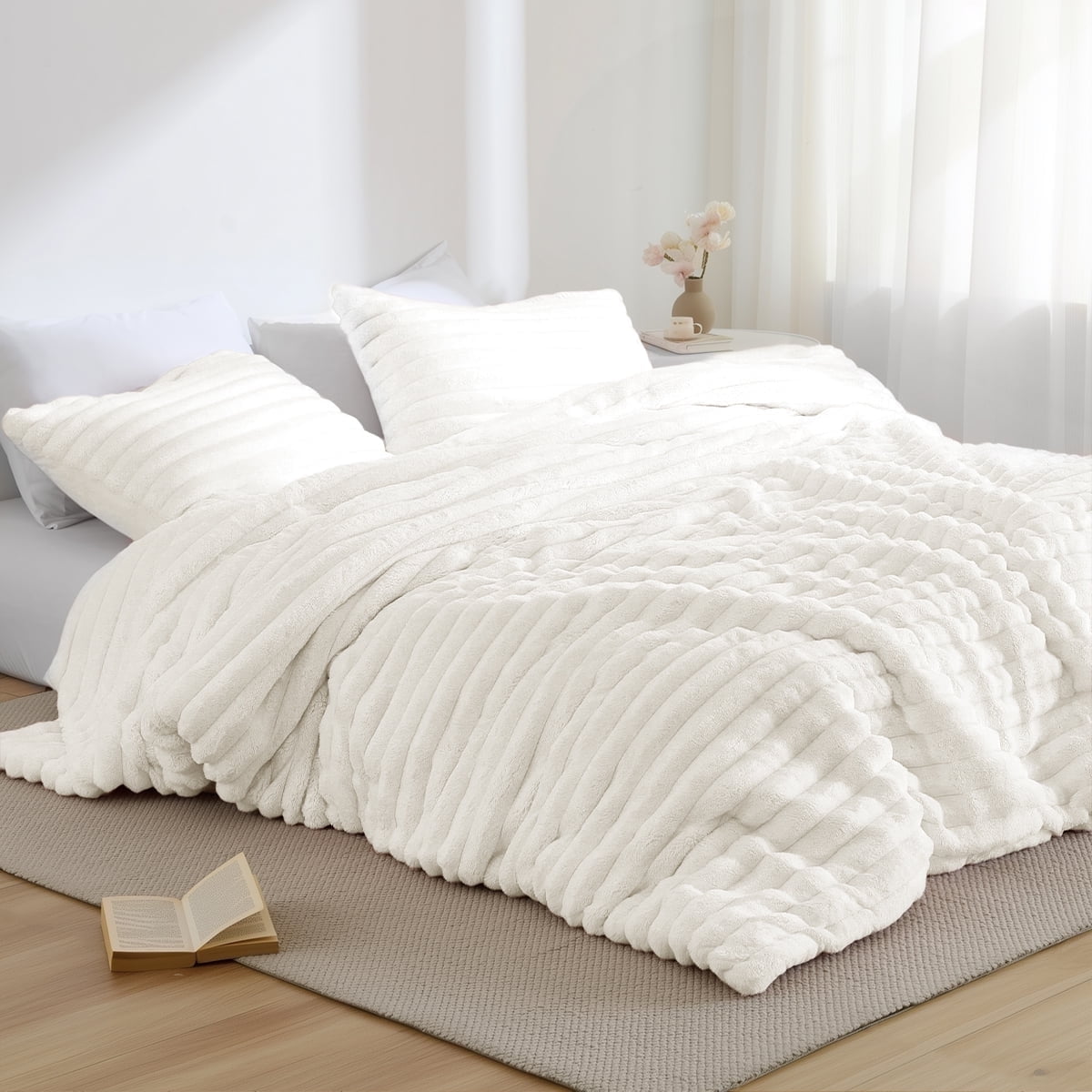 Fluffy Ribbed Plush Comforter Bedding Set