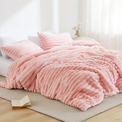 Fluffy Ribbed Plush Comforter Bedding Set