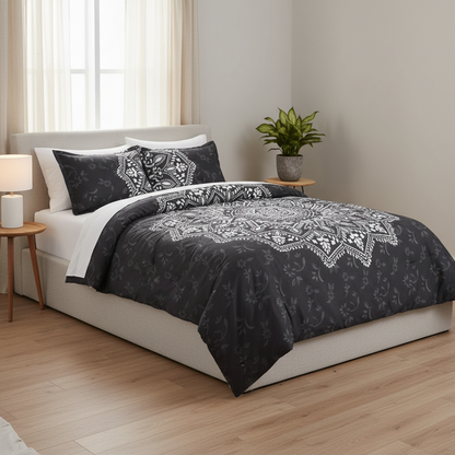 All Season Lightweight Quilt Set, Floral Medallion Quilt Set with Reversible Beadspread and Shams