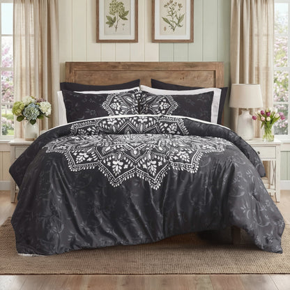 All Season Lightweight Quilt Set, Floral Medallion Quilt Set with Reversible Beadspread and Shams