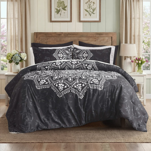 All Season Lightweight Quilt Set, Floral Medallion Quilt Set with Reversible Beadspread and Shams