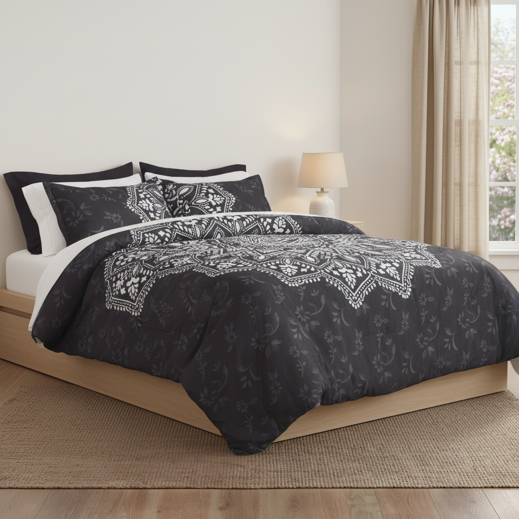 All Season Lightweight Quilt Set, Floral Medallion Quilt Set with Reversible Beadspread and Shams