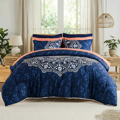 All Season Lightweight Quilt Set, Floral Medallion Quilt Set with Reversible Beadspread and Shams