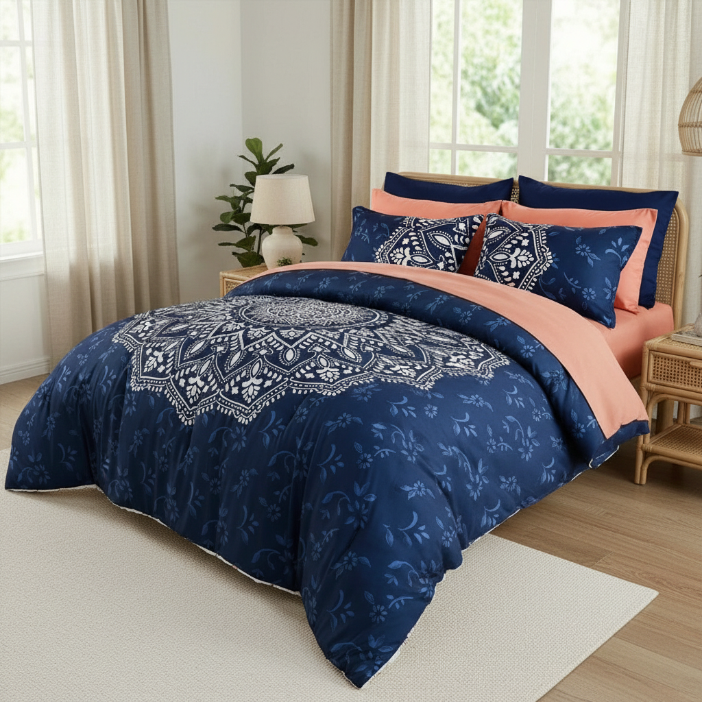 All Season Lightweight Quilt Set, Floral Medallion Quilt Set with Reversible Beadspread and Shams
