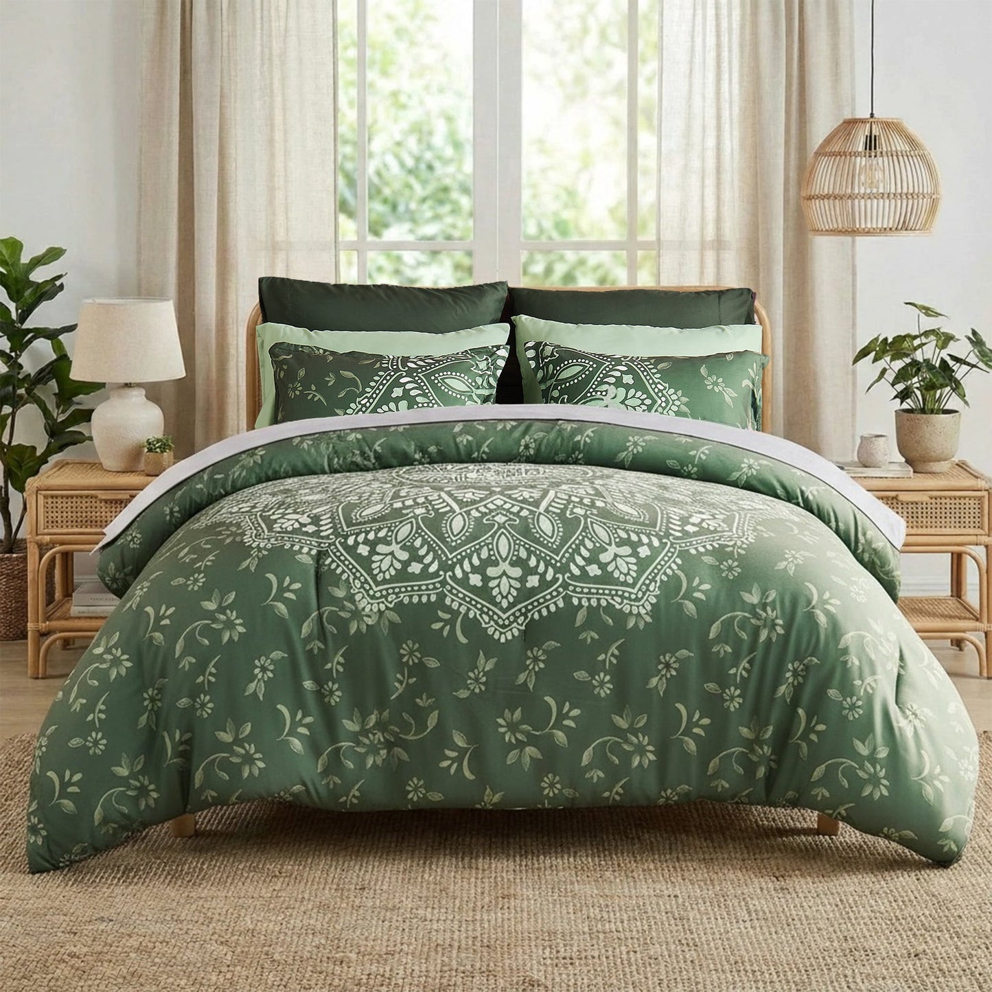All Season Lightweight Quilt Set, Floral Medallion Quilt Set with Reversible Beadspread and Shams