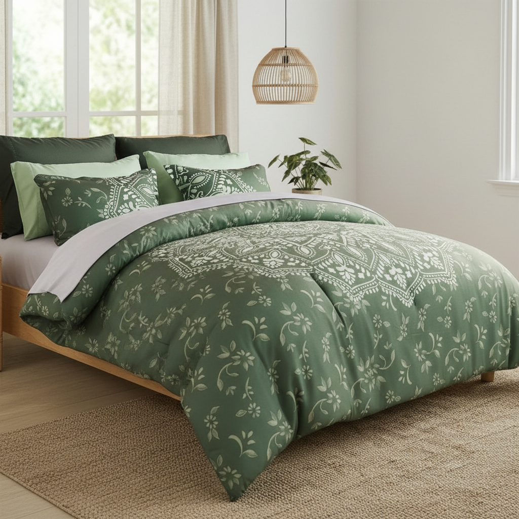 All Season Lightweight Quilt Set, Floral Medallion Quilt Set with Reversible Beadspread and Shams