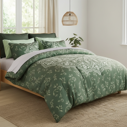 All Season Lightweight Quilt Set, Floral Medallion Quilt Set with Reversible Beadspread and Shams