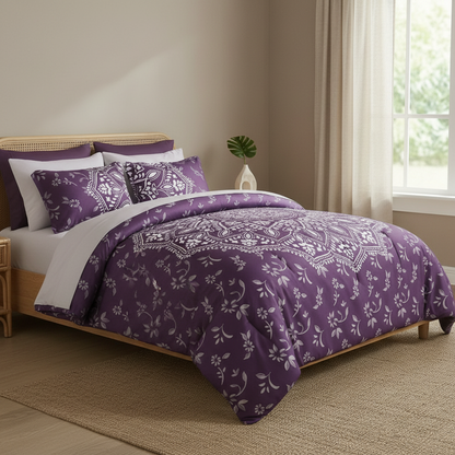 All Season Lightweight Quilt Set, Floral Medallion Quilt Set with Reversible Beadspread and Shams
