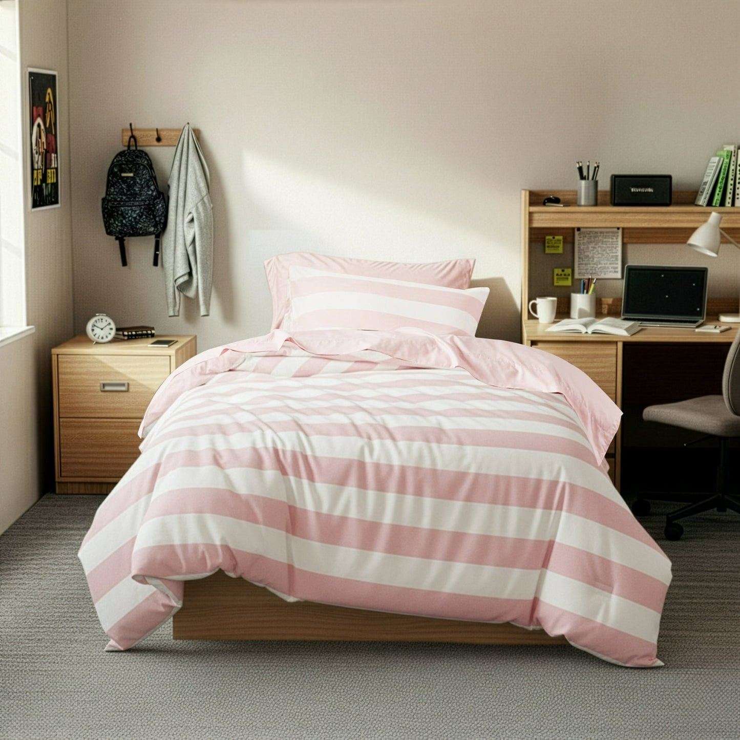 Textured Stripe Print Bedding Comforter Set