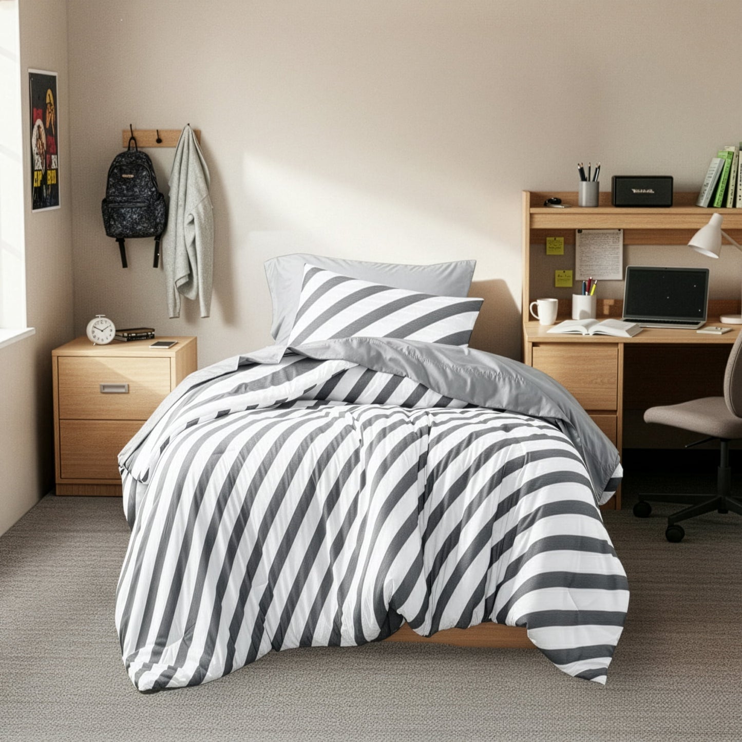 Textured Stripe Print Bedding Comforter Set