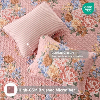 Farmhouse Quilt Set, Vintage Floral Quilt Set with Reversible Beadspread and Shams