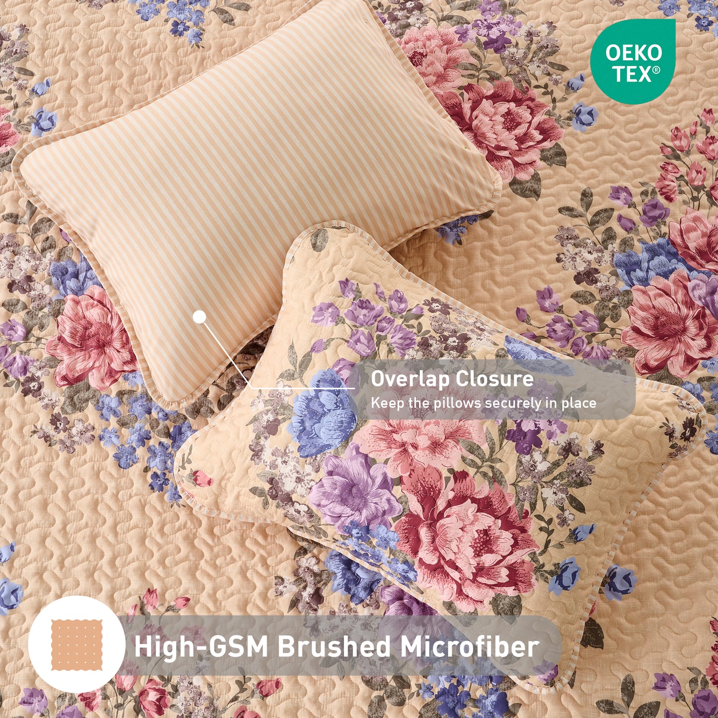Farmhouse Quilt Set, Vintage Floral Quilt Set with Reversible Beadspread and Shams