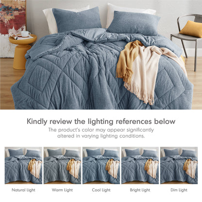 Double Diamond Quilted Teddy Comforter Set